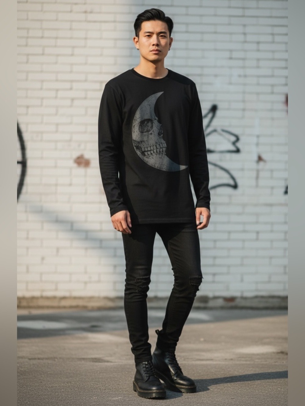 Killstar Lunar Crescent Skull Long Sleeve Goth Shirt Men’s Small NWT